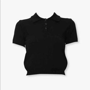Black Short Sleeve Sweater with Collar